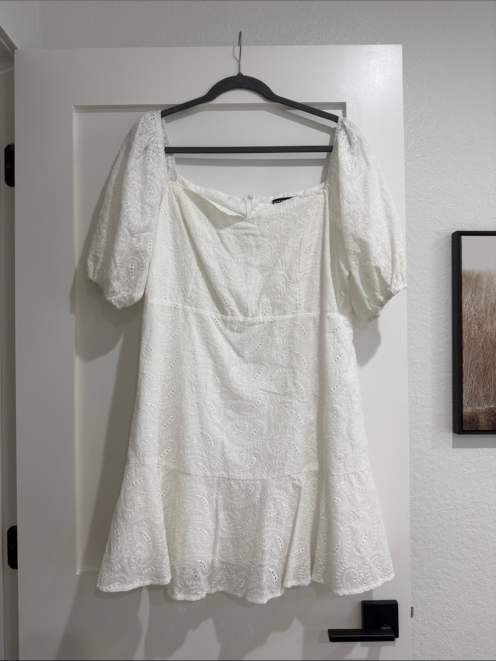 SHEIN White Eyelet Puff Sleeve Mini Dress